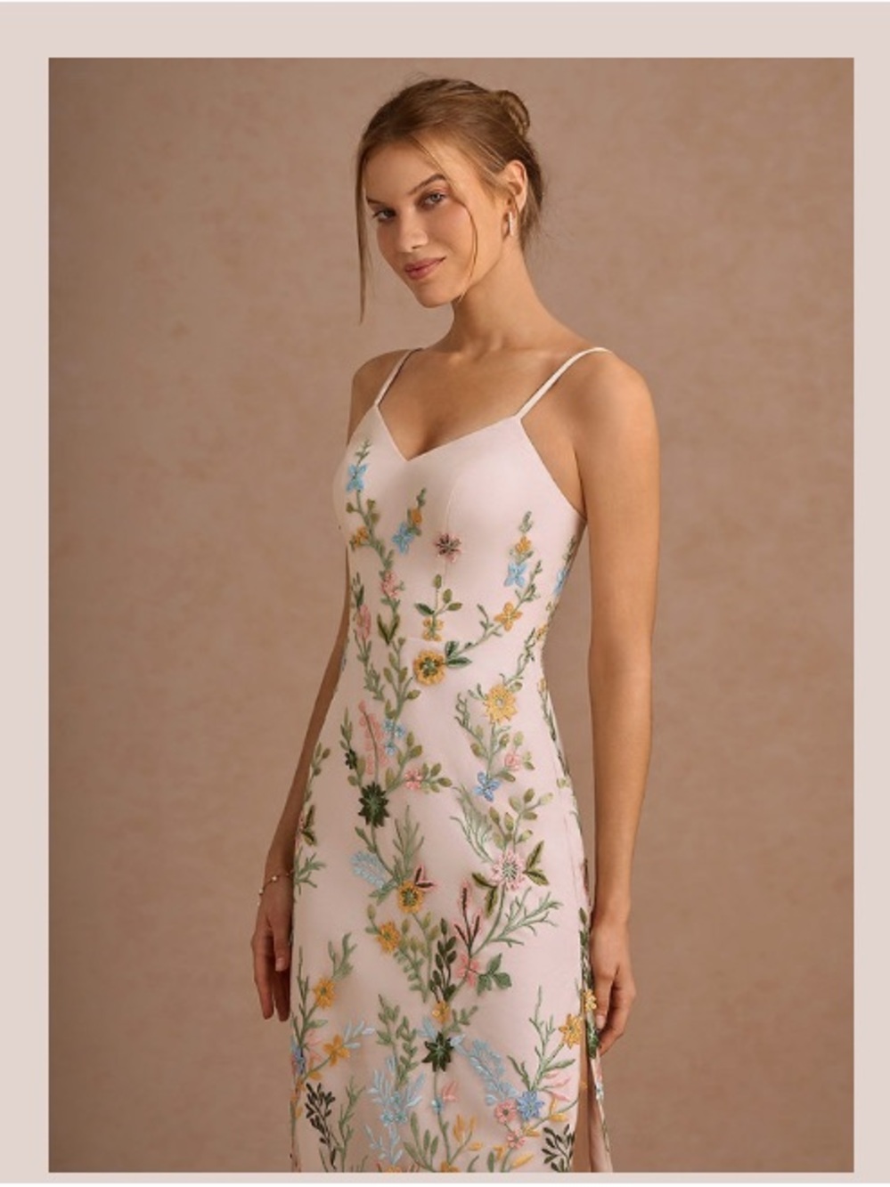 Azazie Blush Pink Floral Embroidered Midi Dress